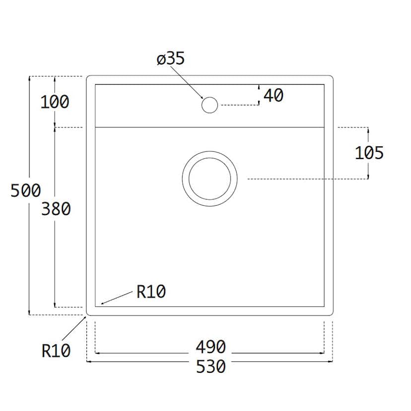Diskho Lavabo Nexus 60 Rostfri 530 mm Enkel med Korgventil & Vattenlås