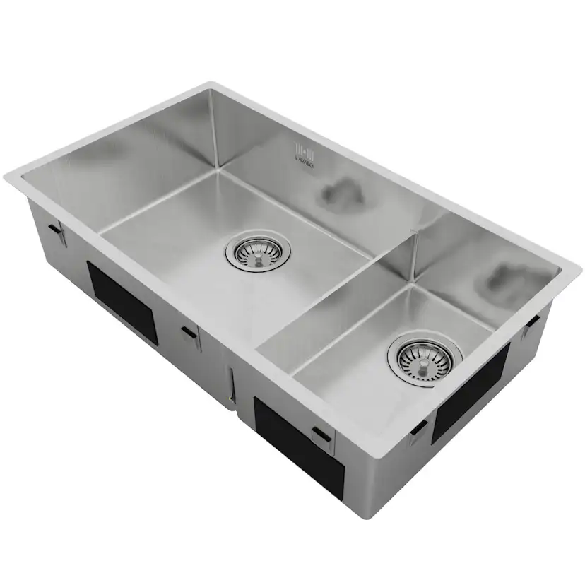 Diskho Lavabo Kubus 780 Soft Slim Rostfri Dubbel med Korgventil & Vattenlås