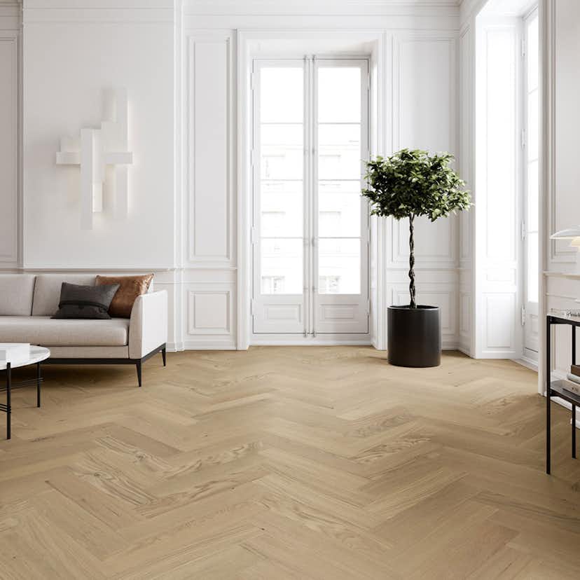 Fiskbensparkett Moland Super Ek Herringbone Brisbane White Oak