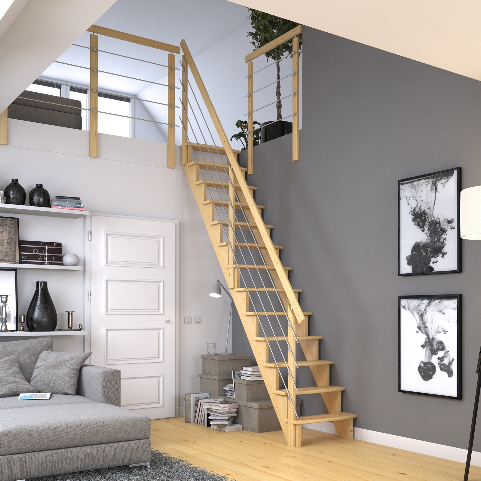 Spartrappa Dolle Lyon Rak med Horisontellt Stålräcke