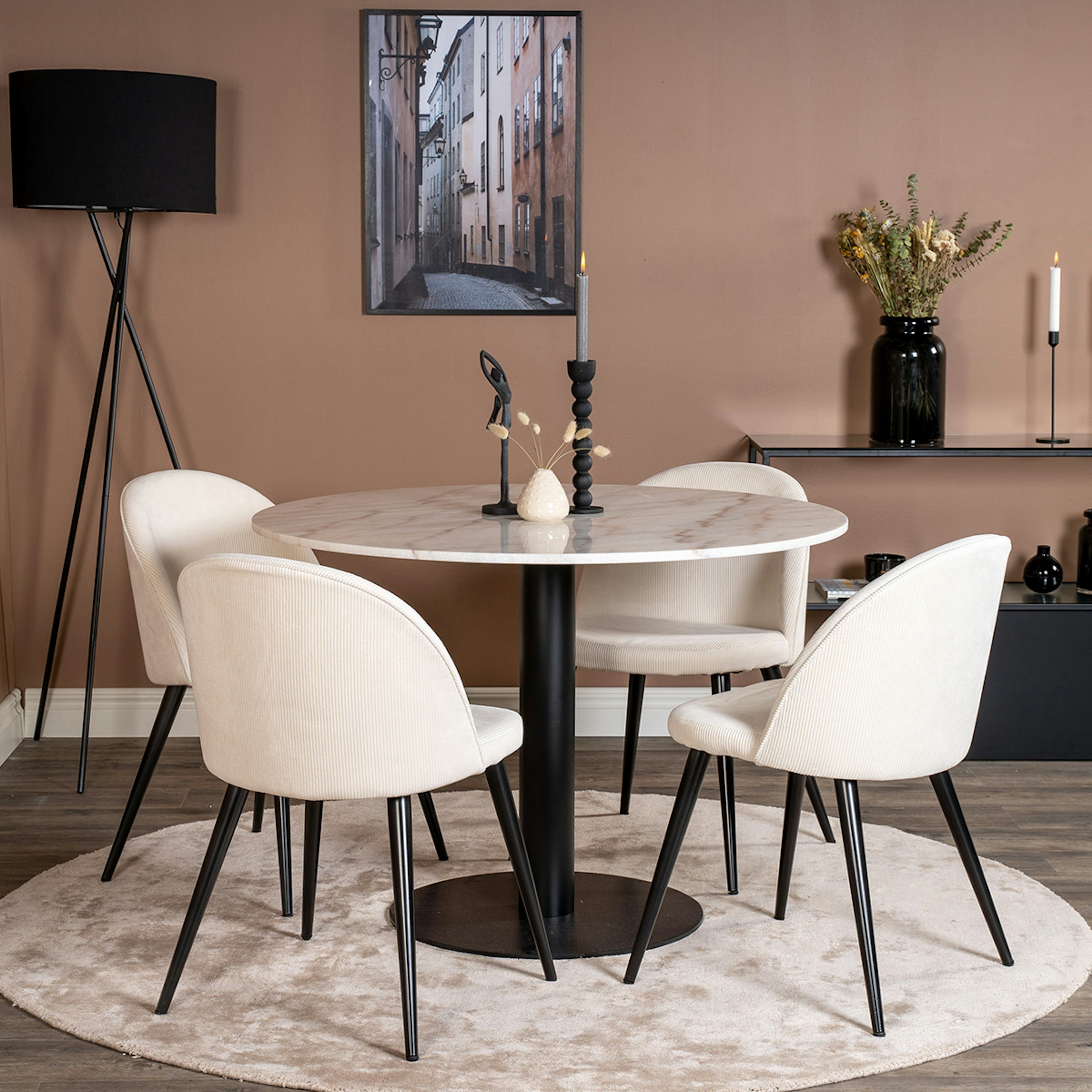 Matgrupp Venture Home Estelle Rund Rund med 4 Valentina Stolar