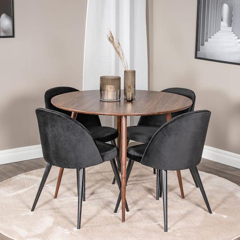 Matgrupp Venture Home Plake med 4 Valentina Stolar Sammet Runt