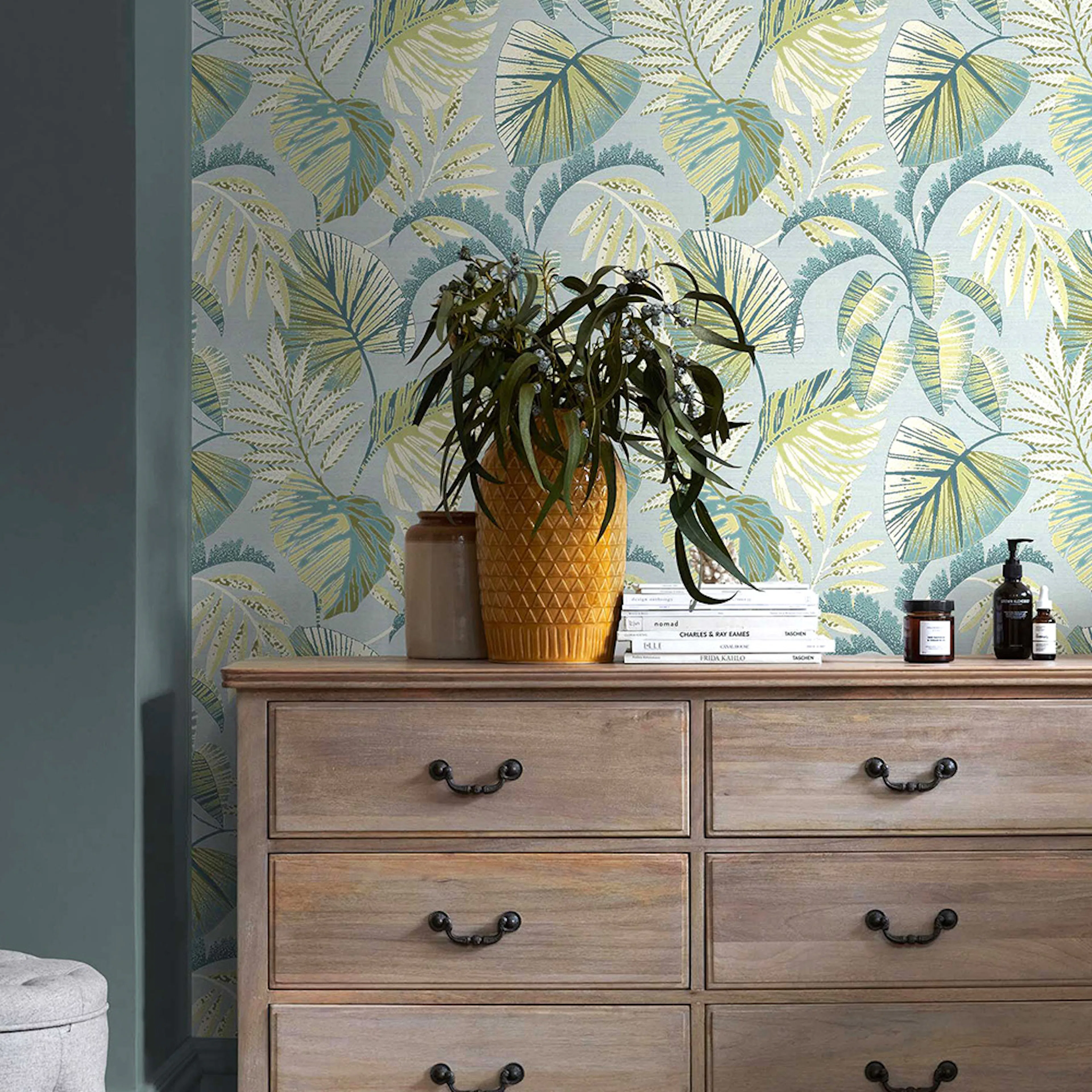 Tapet NEXT Jungle Leaves Duck Egg