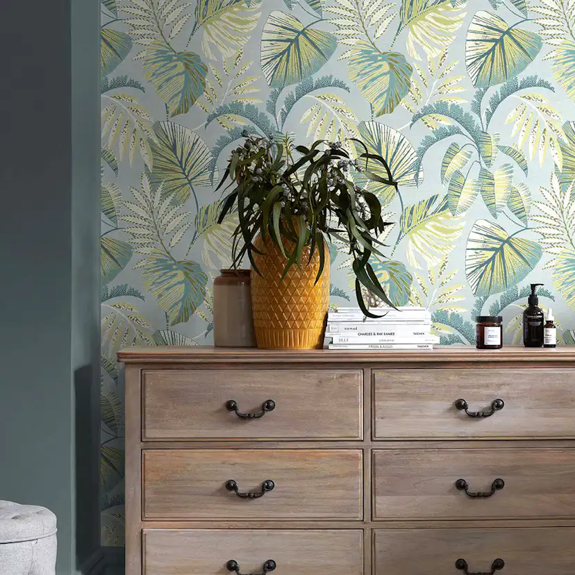 Tapet NEXT Jungle Leaves Duck Egg