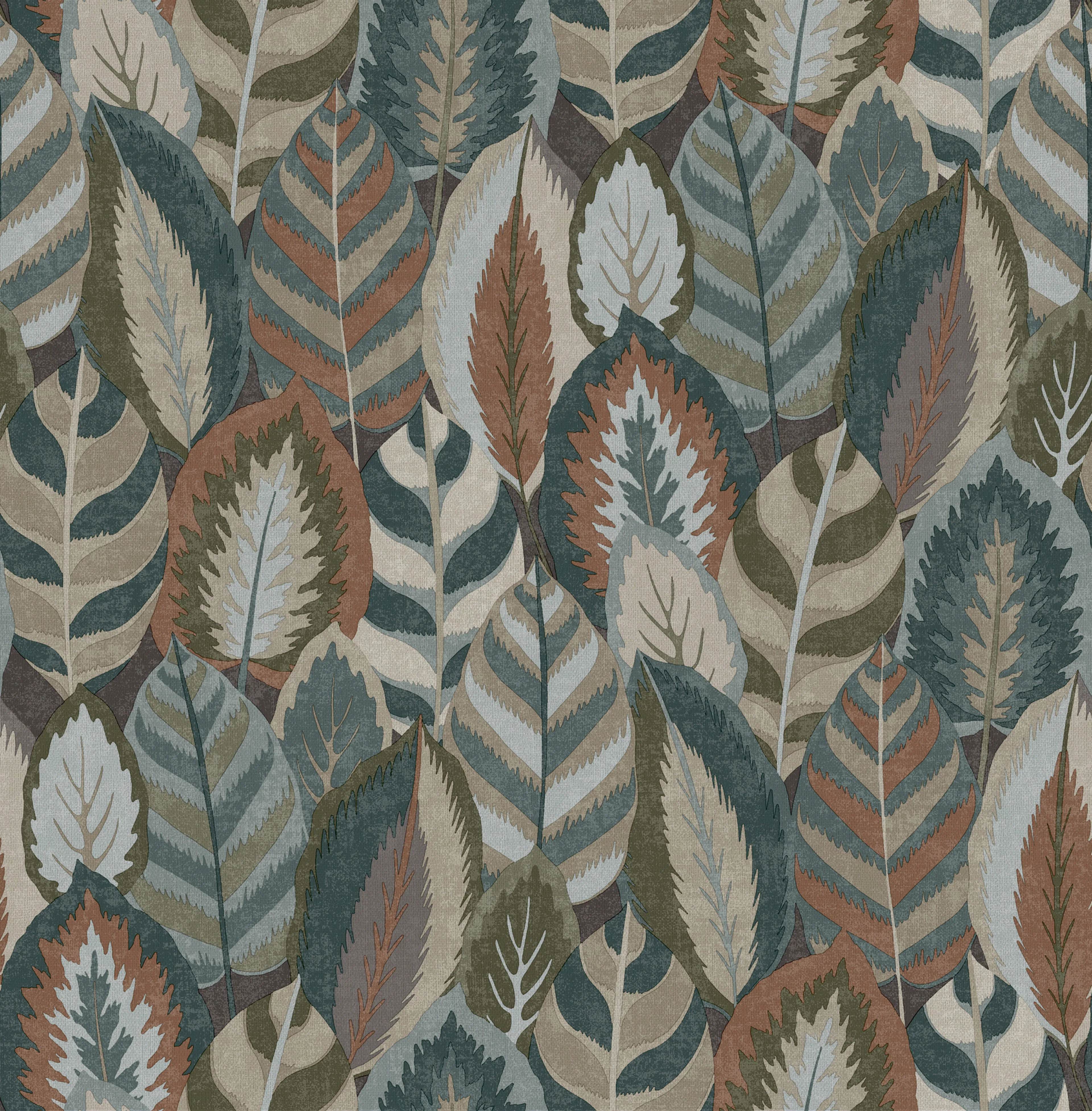 Tapet Sublime Arty Leaves Grn/bl/terra 121126