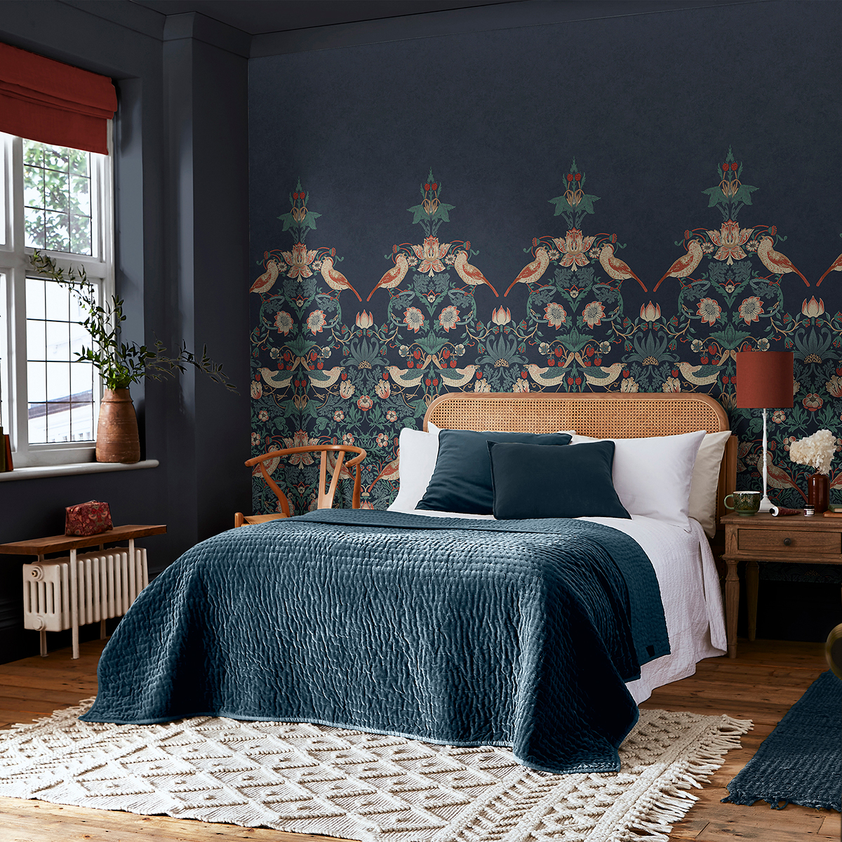 Fototapet William Morris At Home Strawberry Thief Navy