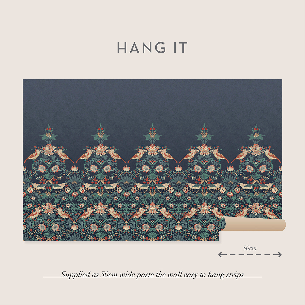 Fototapet William Morris At Home Strawberry Thief Navy