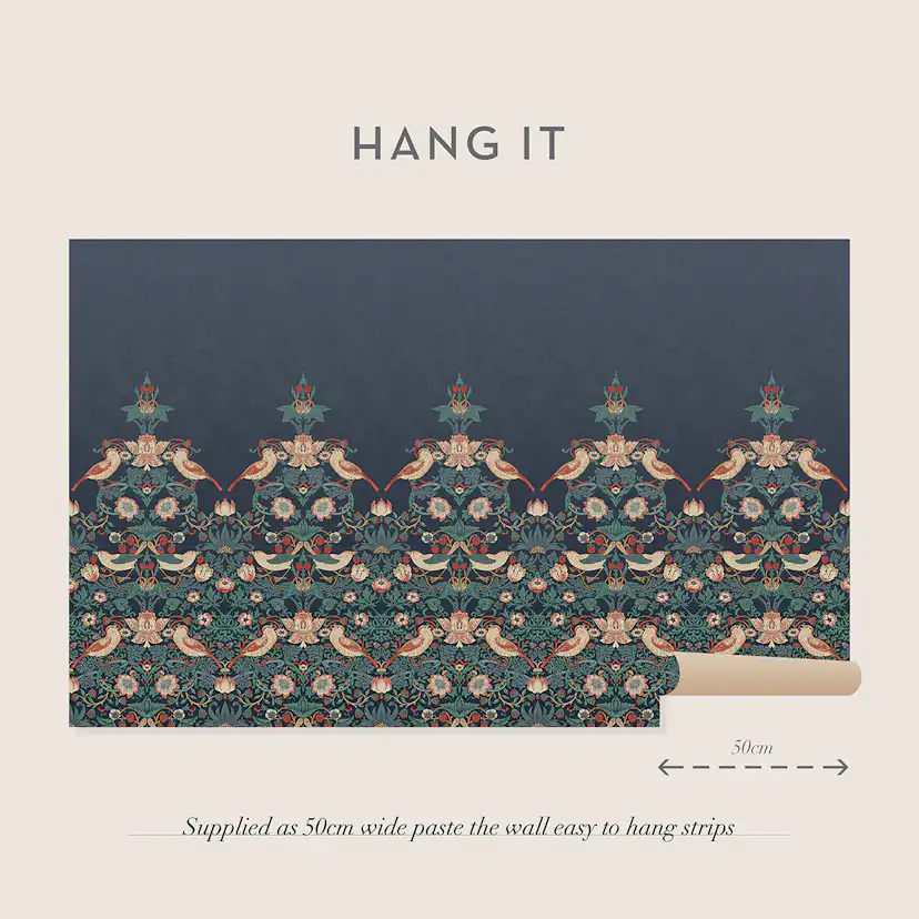 Fototapet William Morris At Home Strawberry Thief Navy