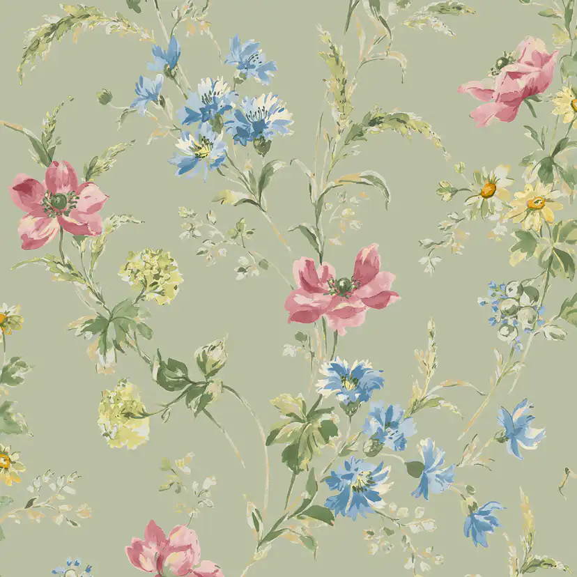 Tapet Laura Ashley Poppy Meadow Grön