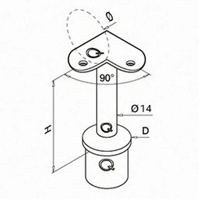 Toppfäste Herrljunga Ledstångsfabrik 0710 Inomhusbruk 90° Skålad