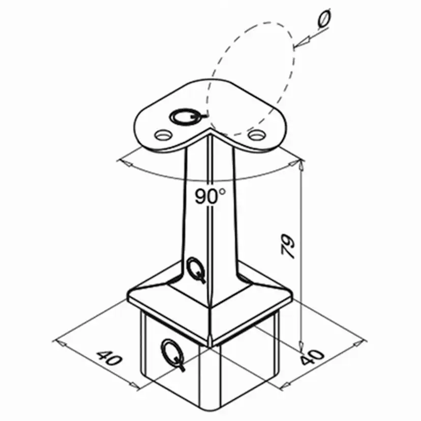 Toppfäste Herrljunga Ledstångsfabrik 4710 Inomhusbruk 90° Skålad