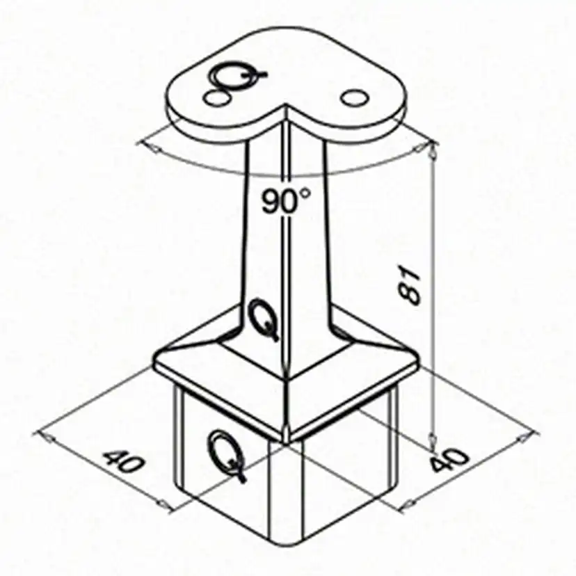 Toppfäste Herrljunga Ledstångsfabrik 4710 Utomhusbruk 90° Plan