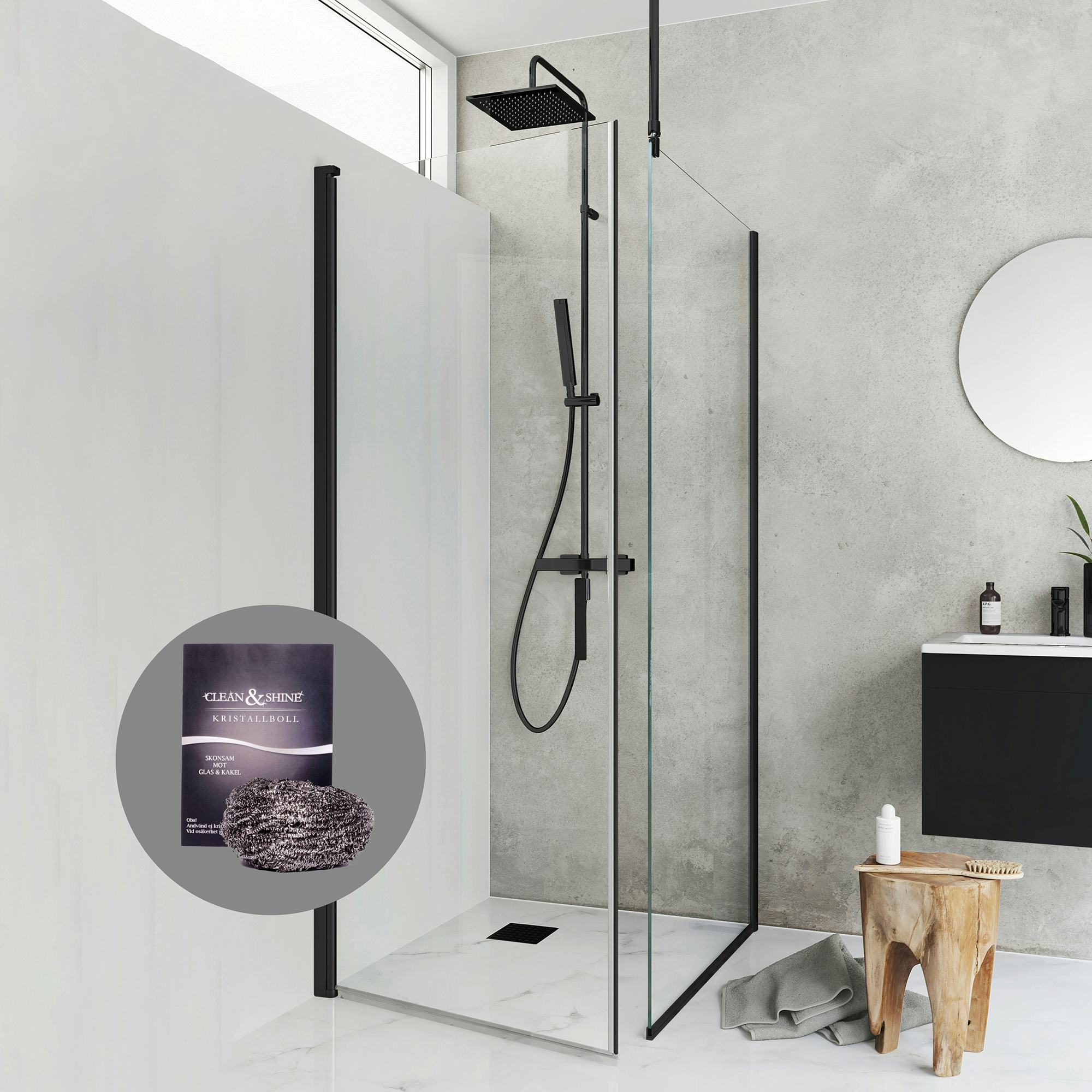 Duschpaket Hafa Duschhörn Igloo Pro ST med Kristallboll Clean & Shine