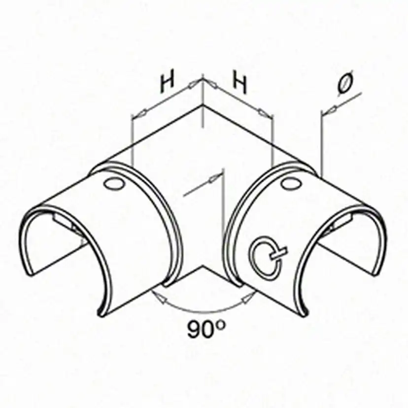 Koppling Herrljunga Ledstångsfabrik Horisontell 90° Överliggare Utomhus