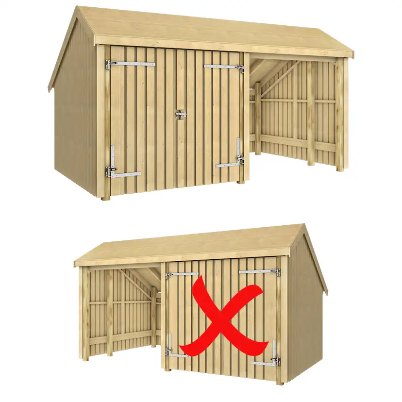 Multi Trädgårdshus 10,5 m² - 2 moduler med dubbeldörr och öppen framsida