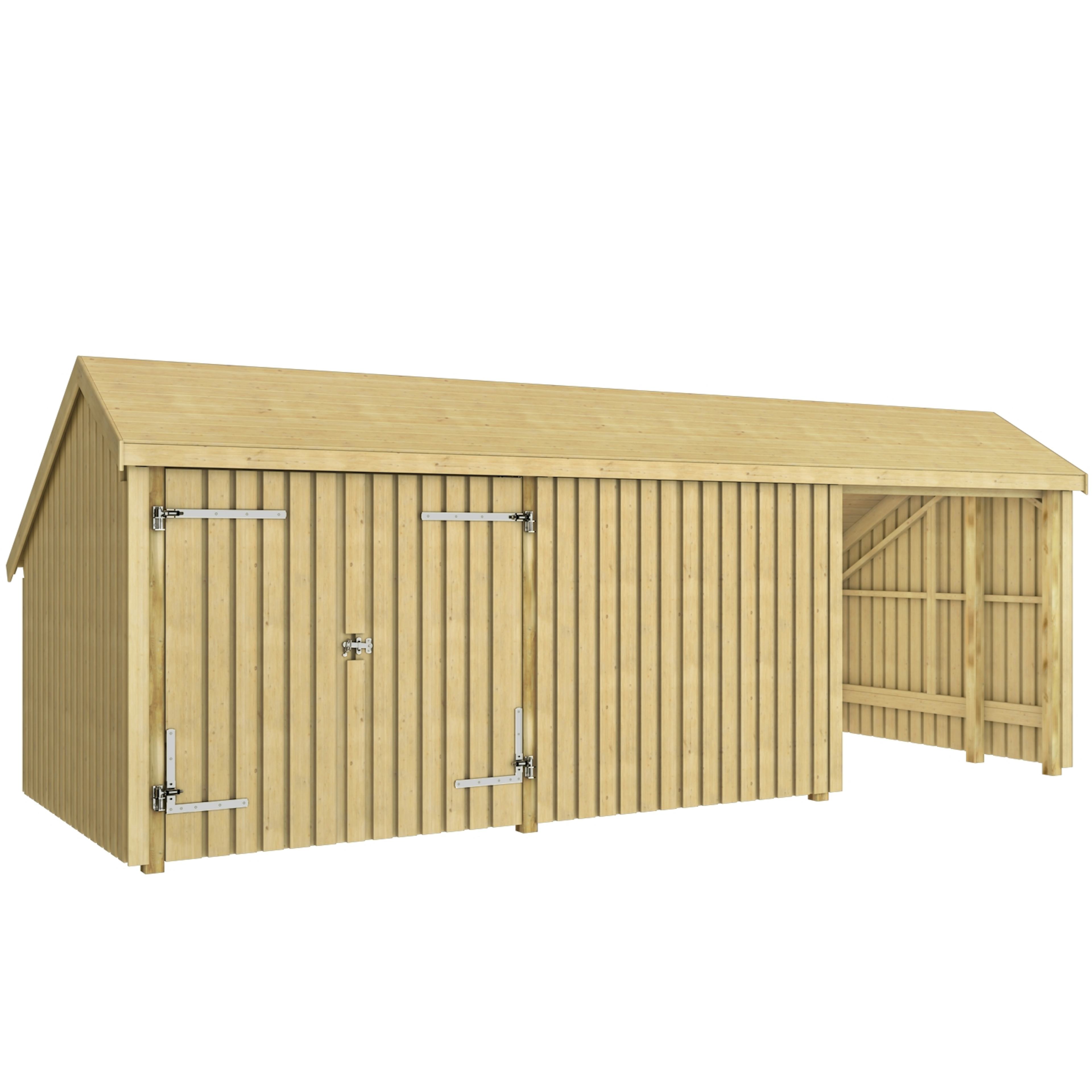 Multi Trädgårdshus 15,5 m² - 3 moduler m/dubbeldörr och stängd/öppen framsida