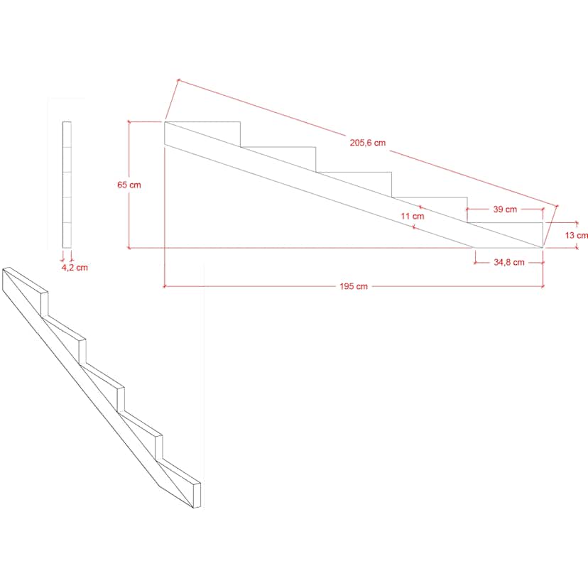 19º Vangstycke PLUS 5 steg Stegdjup 39 cm
