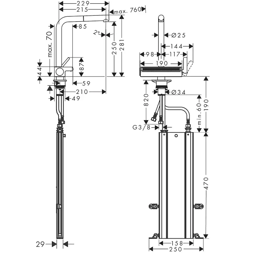 Köksblandare Hansgrohe Aquno Select M81 250 2-jet med Utdragbar pip