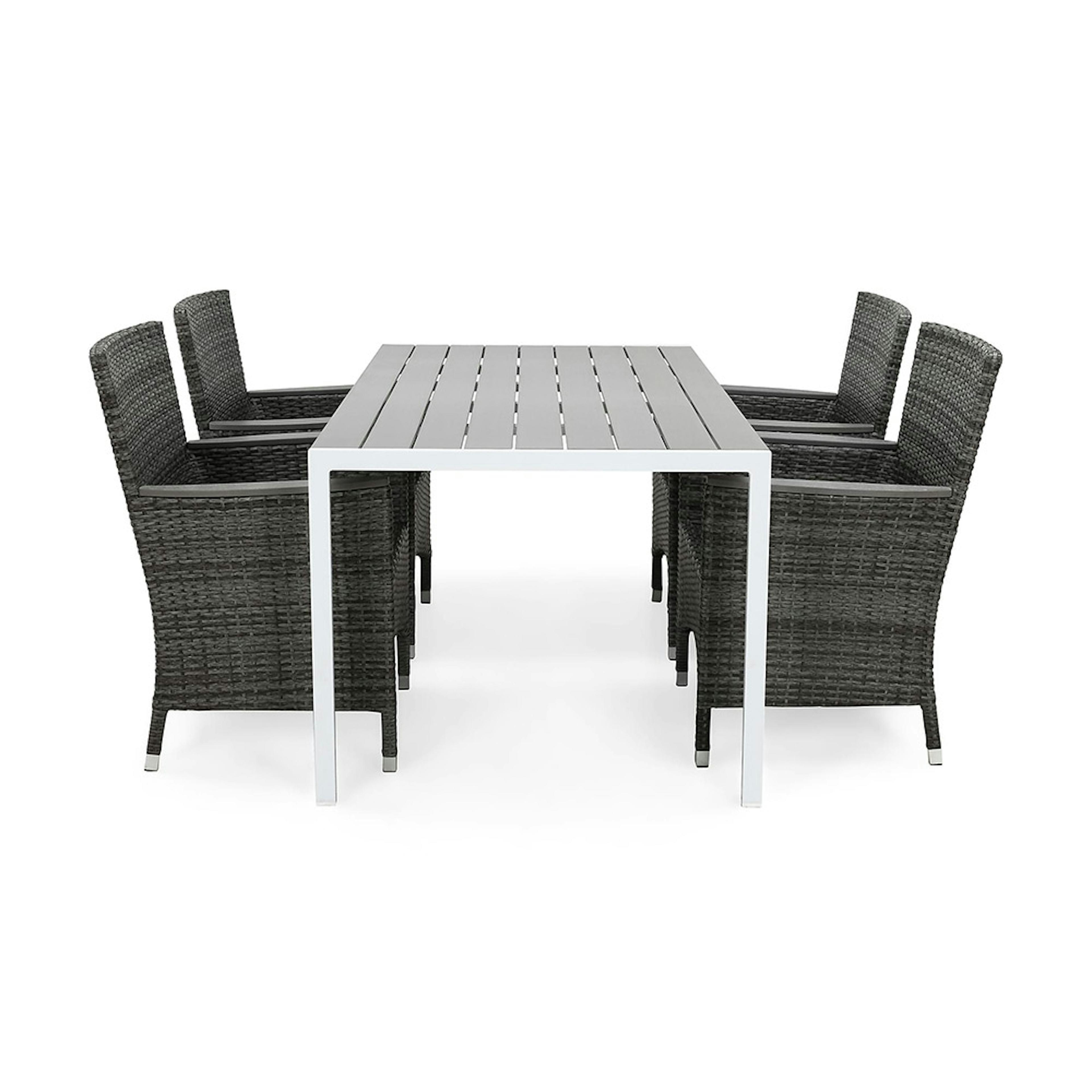 Matgrupp Utomhus deNoord Tunis 150x90 cm med 4 Thor Utefåtöljer Lyx med Armstöd