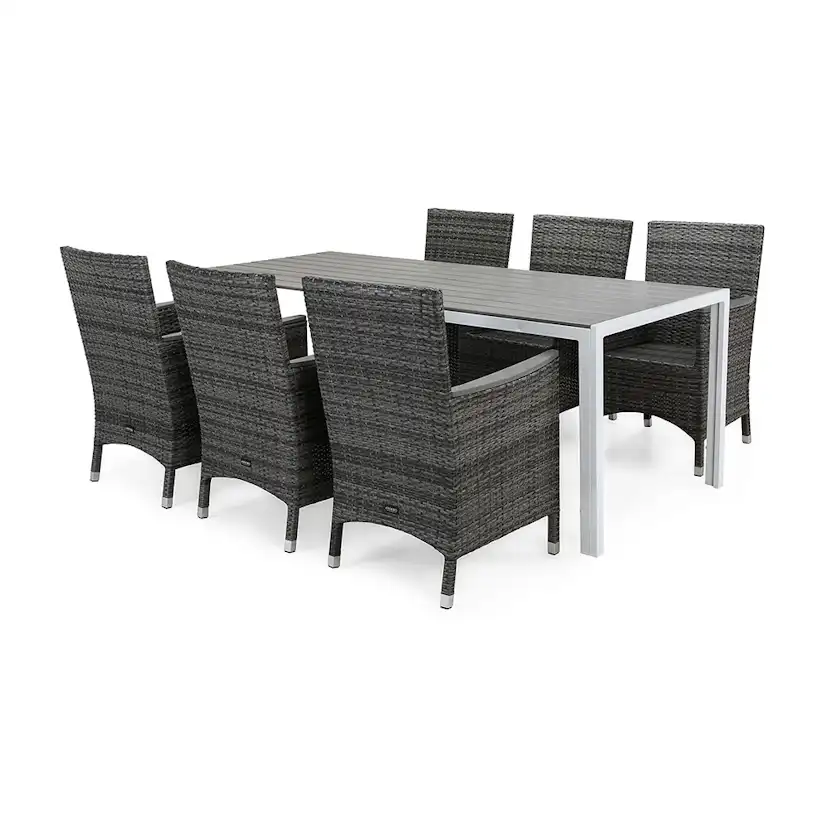 Matgrupp Utomhus deNoord Tunis med 6 Thor Utefåtölj Lyx med Armstöd