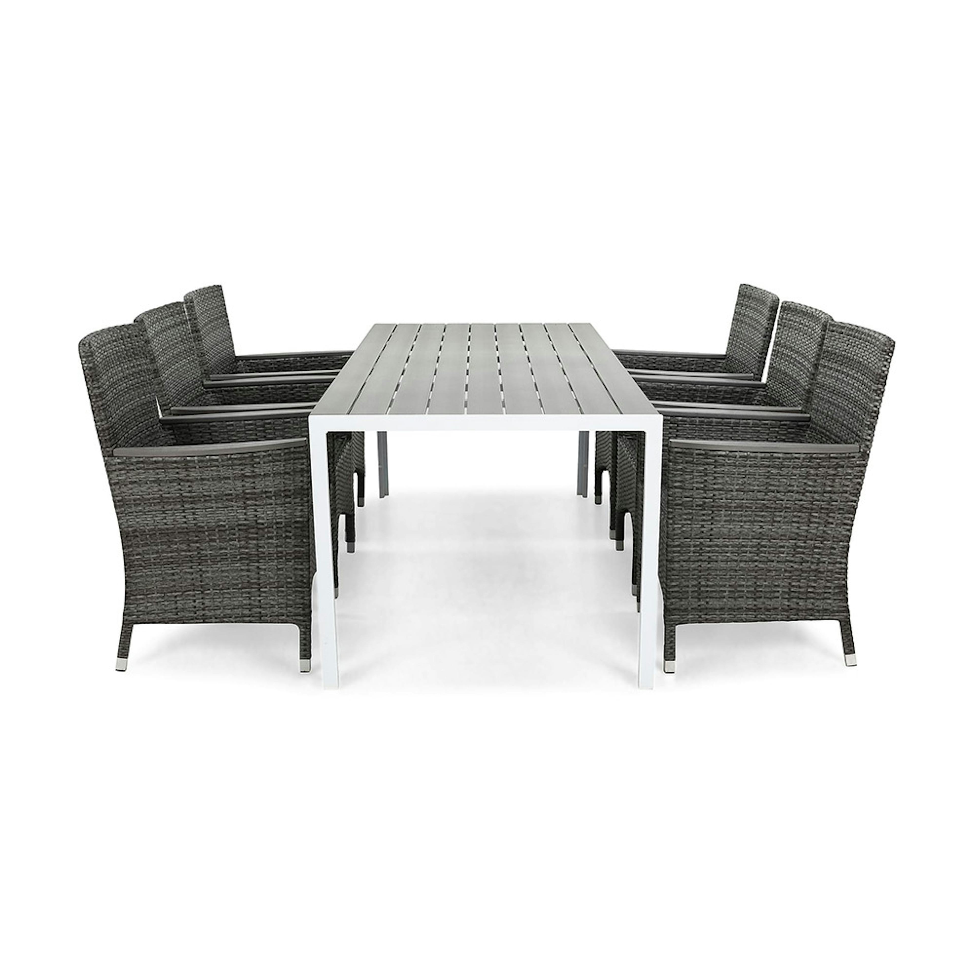 Matgrupp Utomhus deNoord Tunis med 6 Thor Utefåtölj Lyx med Armstöd