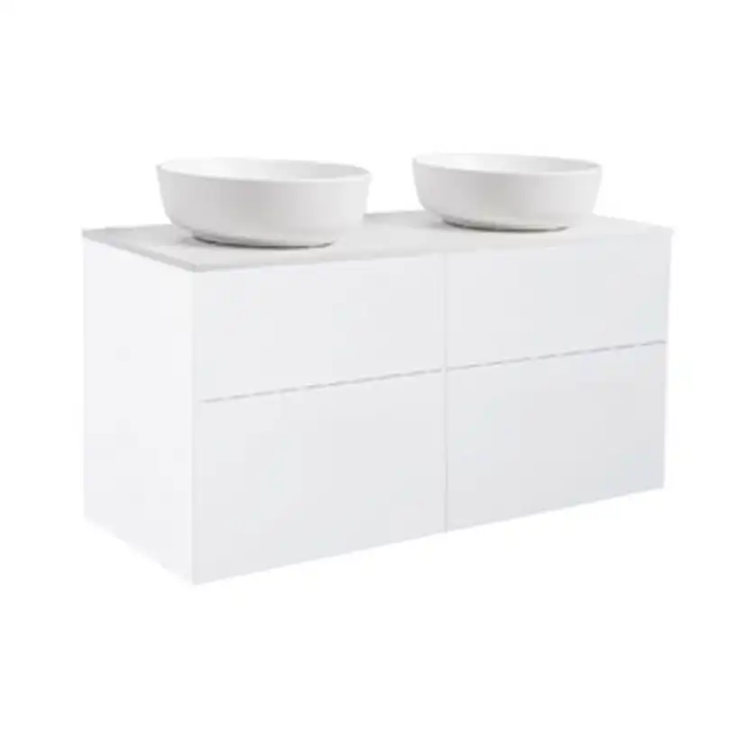 Tvättställsskåp Alterna Isella 120 Dubbelt med Bänkskiva Kvartskomposit och Runt Tvättställ