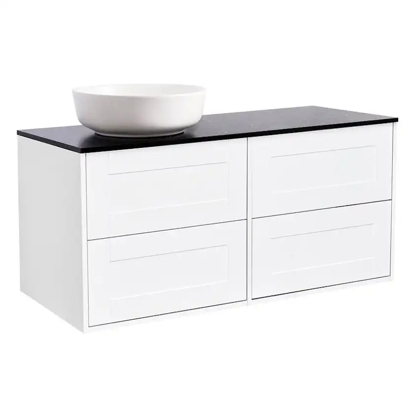 Tvättställsskåp Alterna Gabriella 120 med Bänkskiva Kvartskomposit och Runt Tvättställ