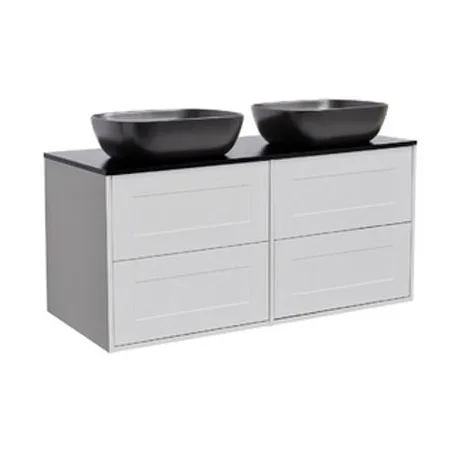 Tvättställsskåp Alterna Gabriella 120 Dubbelt med Bänkskiva Kvartskomposit och Rektangulärt Tvättställ