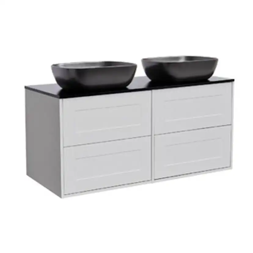 Tvättställsskåp Alterna Gabriella 120 Dubbelt med Bänkskiva Kvartskomposit och Rektangulärt Tvättställ