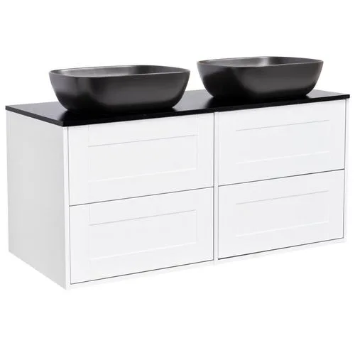 Tvättställsskåp Alterna Gabriella 120 Dubbelt med Bänkskiva Kvartskomposit och Rektangulärt Tvättställ