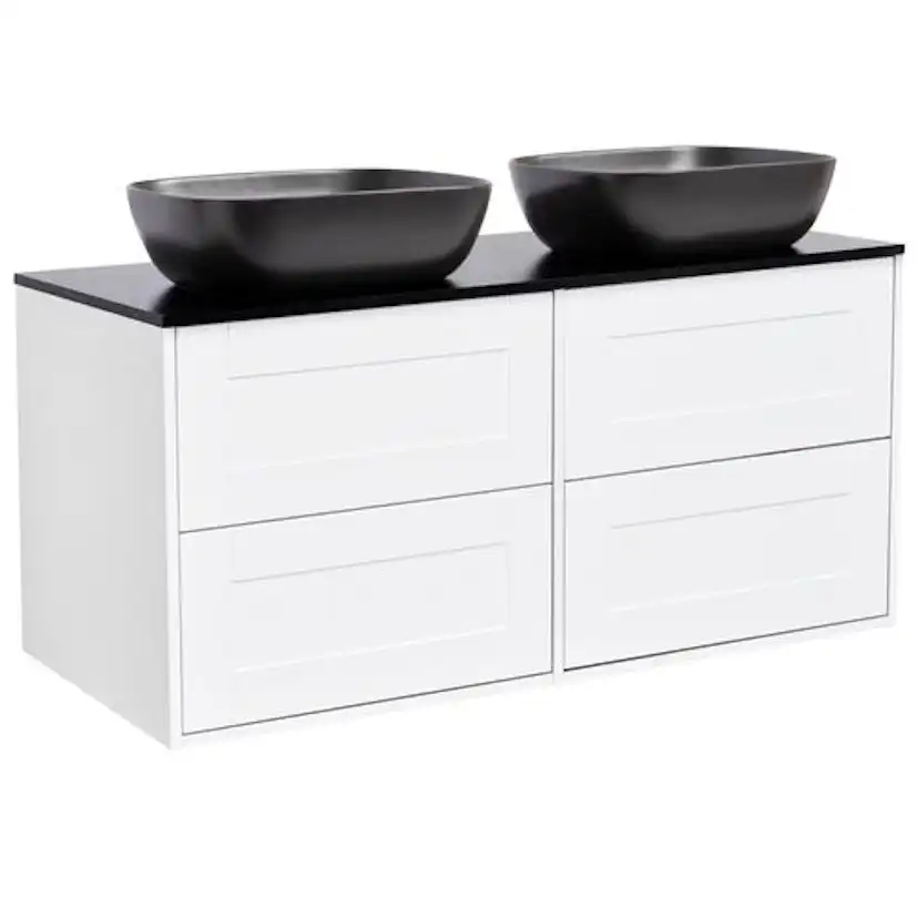 Tvättställsskåp Alterna Gabriella 120 Dubbelt med Bänkskiva Kvartskomposit och Rektangulärt Tvättställ