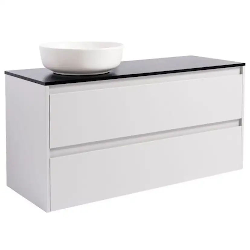 Tvättställsskåp Alterna Isella 120 med Bänkskiva Kvartskomposit och Runt Tvättställ