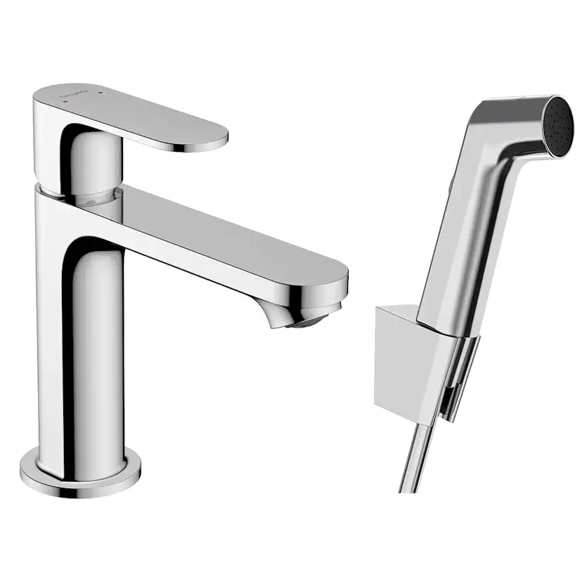 Tvättställsblandare Hansgrohe Rebris S 1-grepps 110 med Bidettehanddusch och Duschslang 160 cm utan Bottenventil