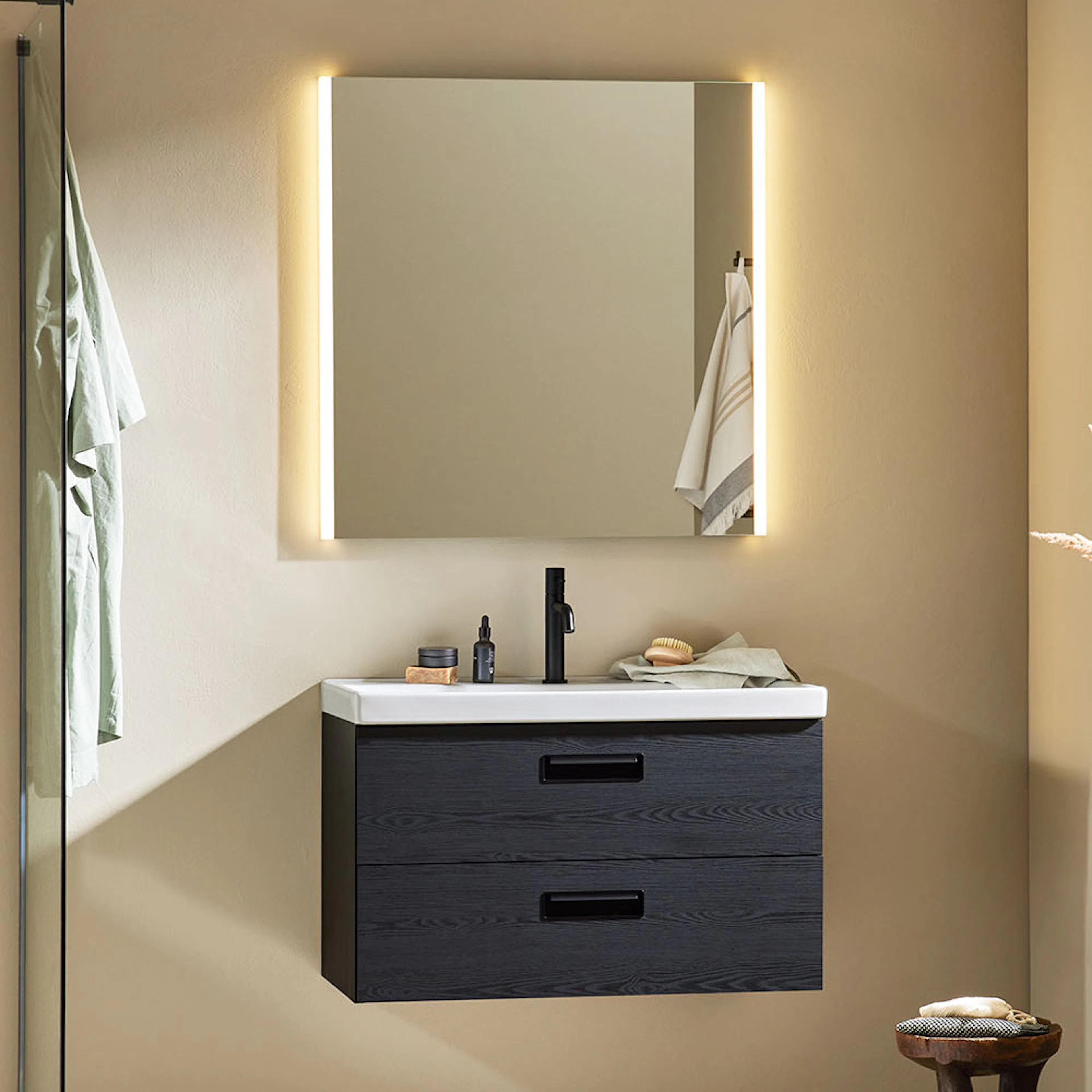 Tvättställsskåp Noro Relounge Svart Trästruktur Med Tvättställ