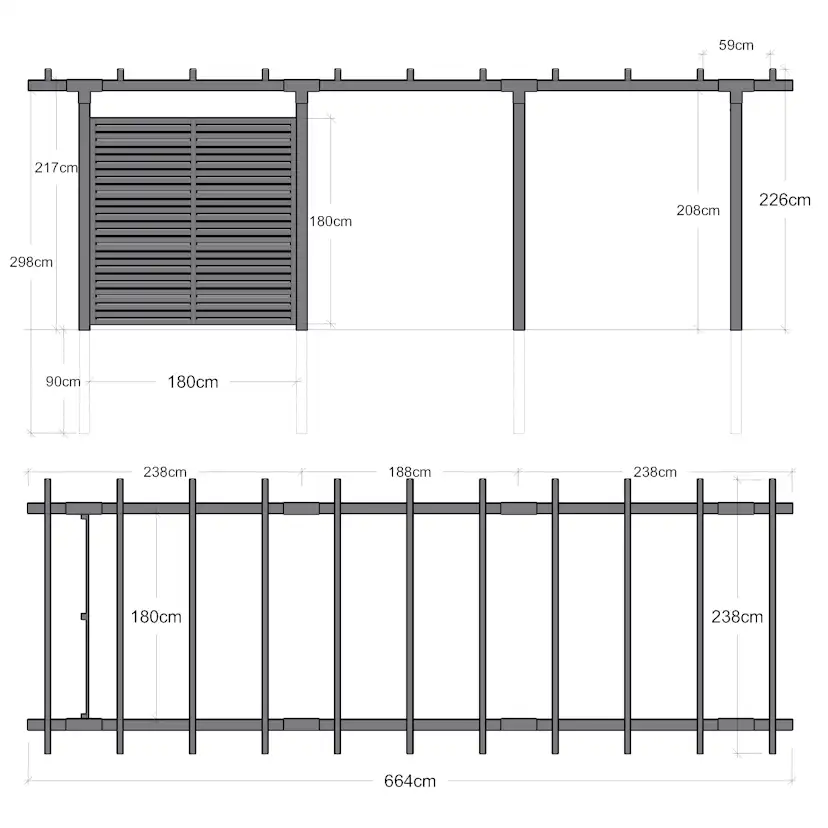 Pergola PLUS Cubic Dubbel 3 Moduler inkl. Tokyo Staket
