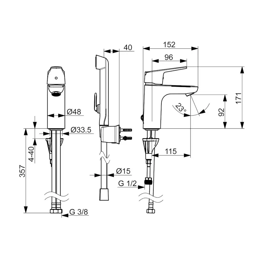 Tvättställsblandare Oras Vega XL 1801FG med Bidetta Handdusch