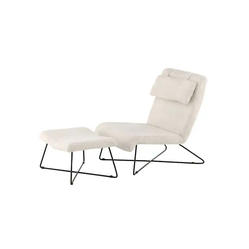 Fåtölj Venture Home Laconia Boucletyg Vit med Fotpall