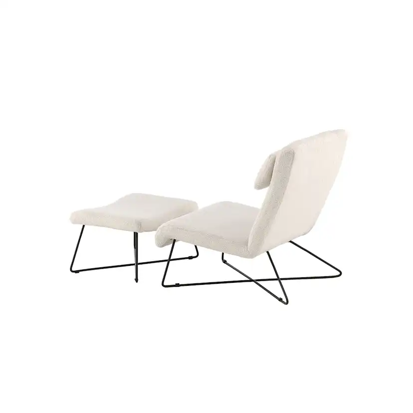 Fåtölj Venture Home Laconia Boucletyg Vit med Fotpall