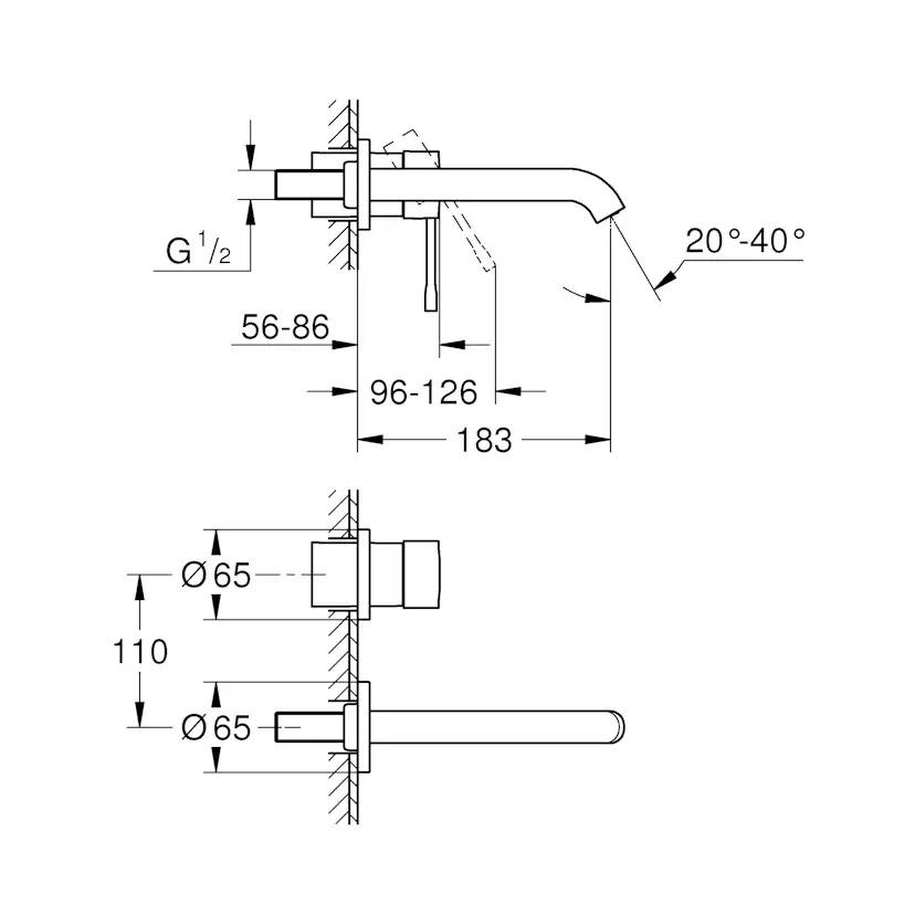 Tvättställsblandare Grohe Essence 19408 2-Hål Väggmonterad