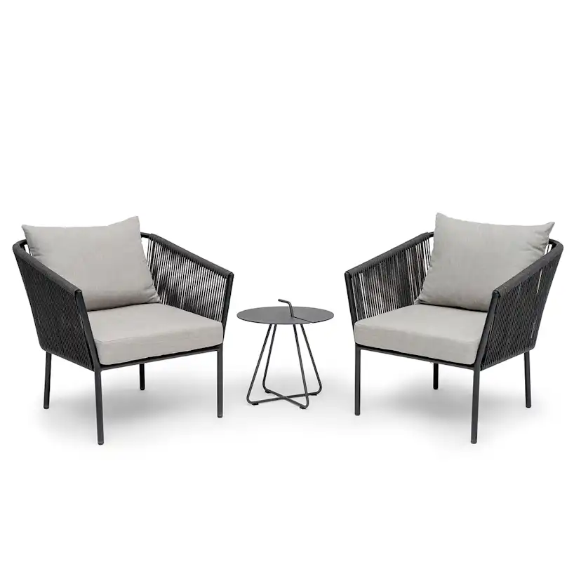 Caféset Hillerstorp Sandholma med 2 st Lersund Trädgårdsfåtöljer