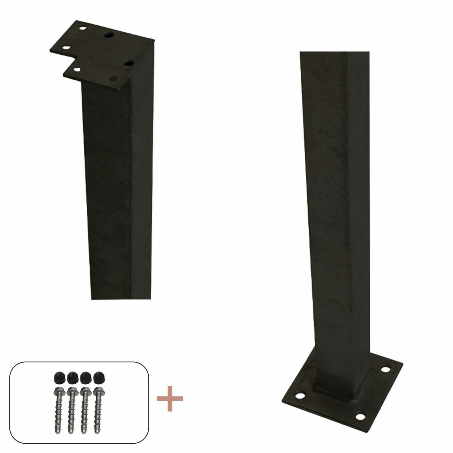 Hörnstolpe PLUS Stål Med Fot För Räcke inkl. Bultar/Mutter Svart