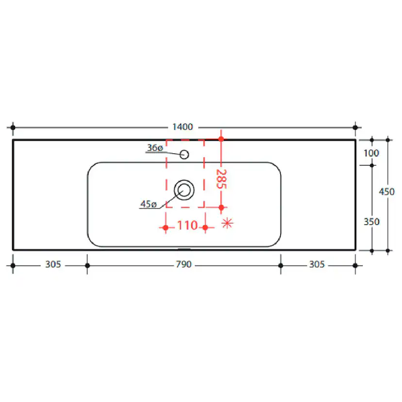 Tvättställ Lavabo Cento 1400 mm