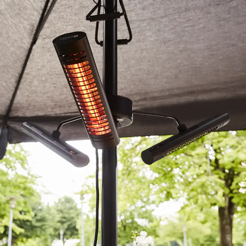 Infravärmare HEAT1 ECO High-line 3x670W Terrassvärmare för Parasol, Svart Aluminium