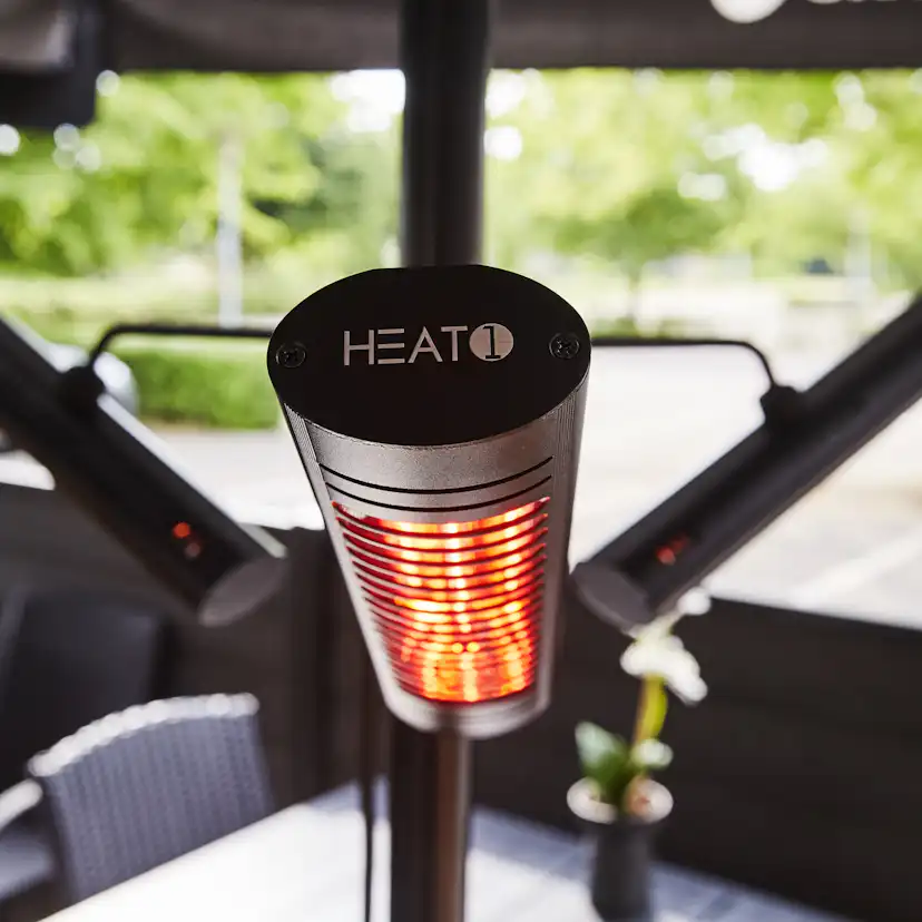 Infravärmare HEAT1 ECO High-line 3x670W Terrassvärmare för Parasol, Svart Aluminium