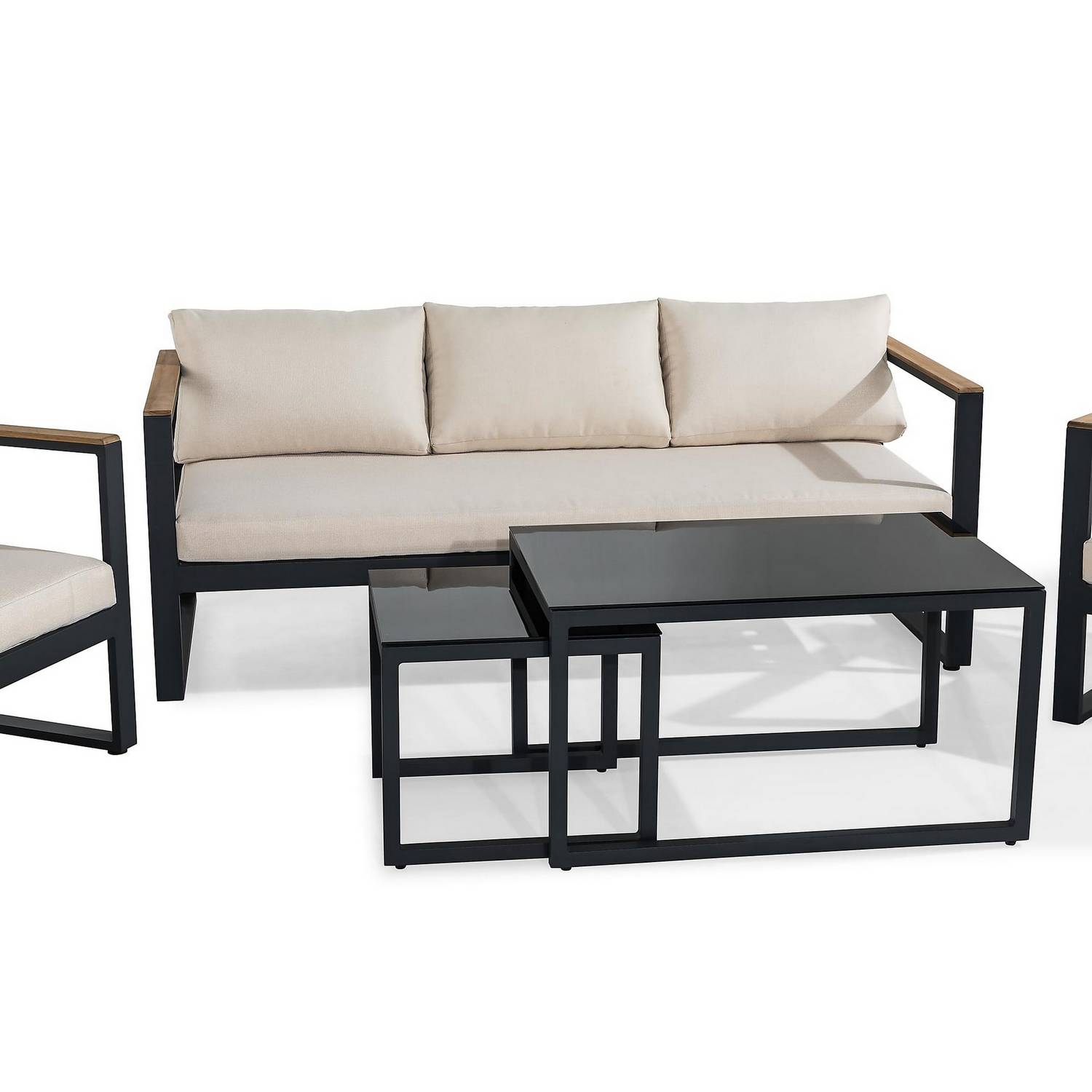 Loungegrupp deNoord Aspvik Soffgrupp Svart med Beige dynor