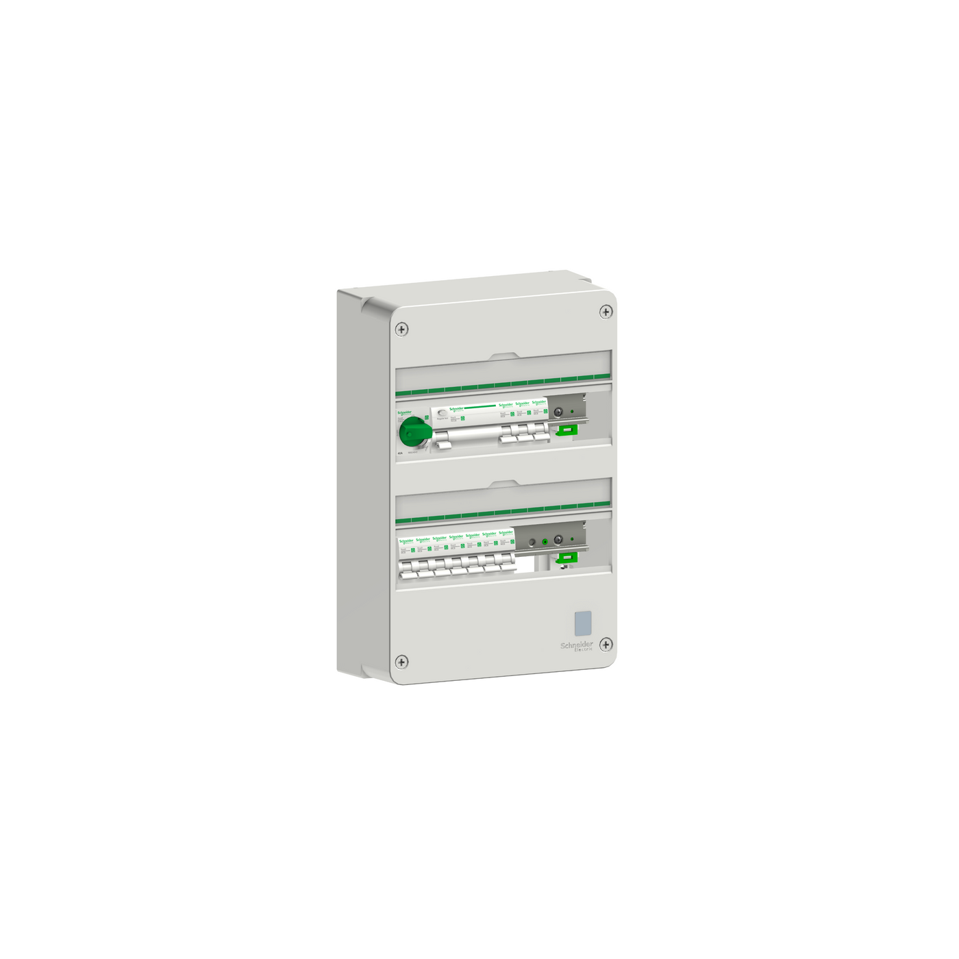 Normcentral Schneider Electric Förmonterad 1 kapsling, 3P huvudbrytare, 4P JFB, 10x1P MCB 10 och 16A, 2 faskenor, 1 bygling