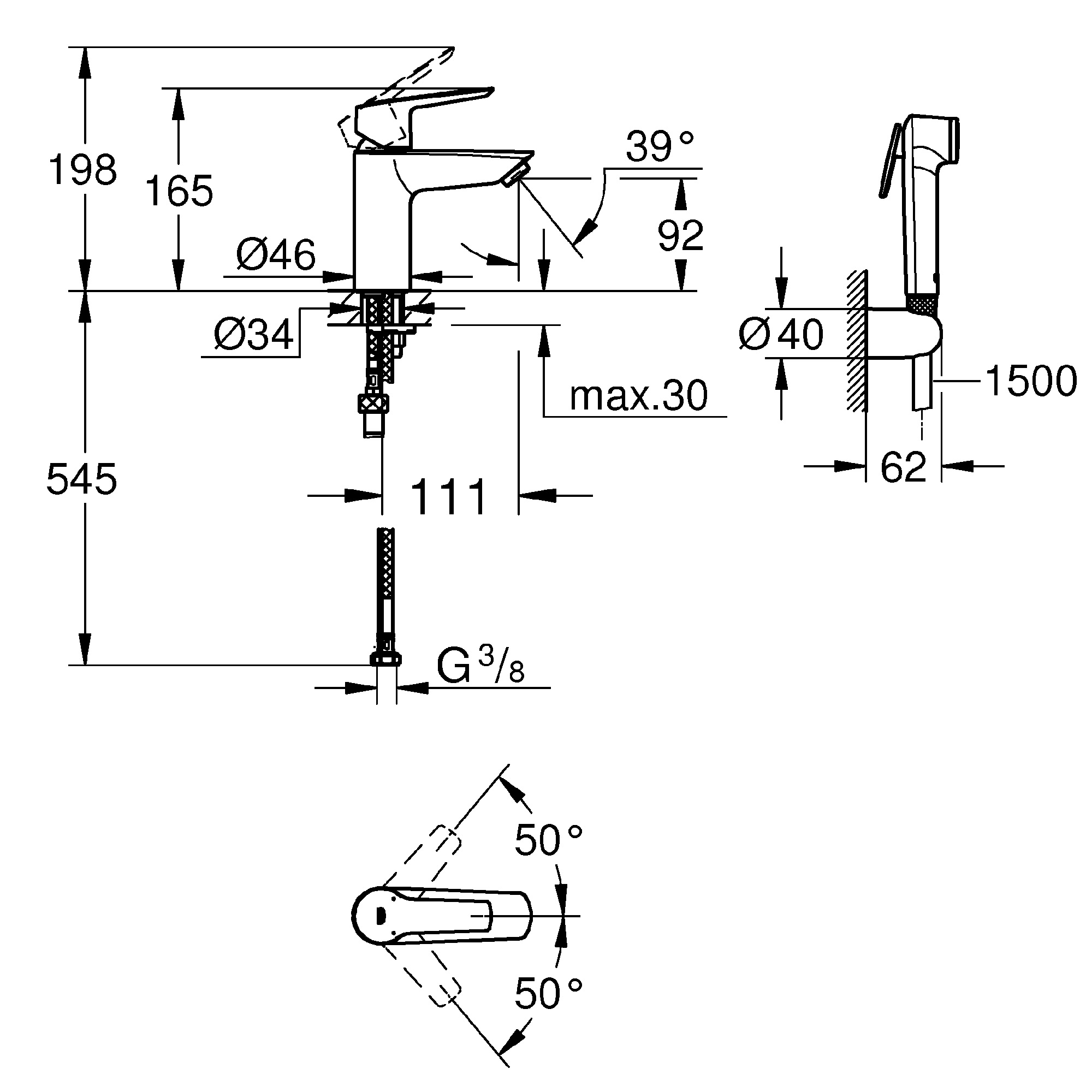 Tvättställsblandare Grohe Start med Handdusch