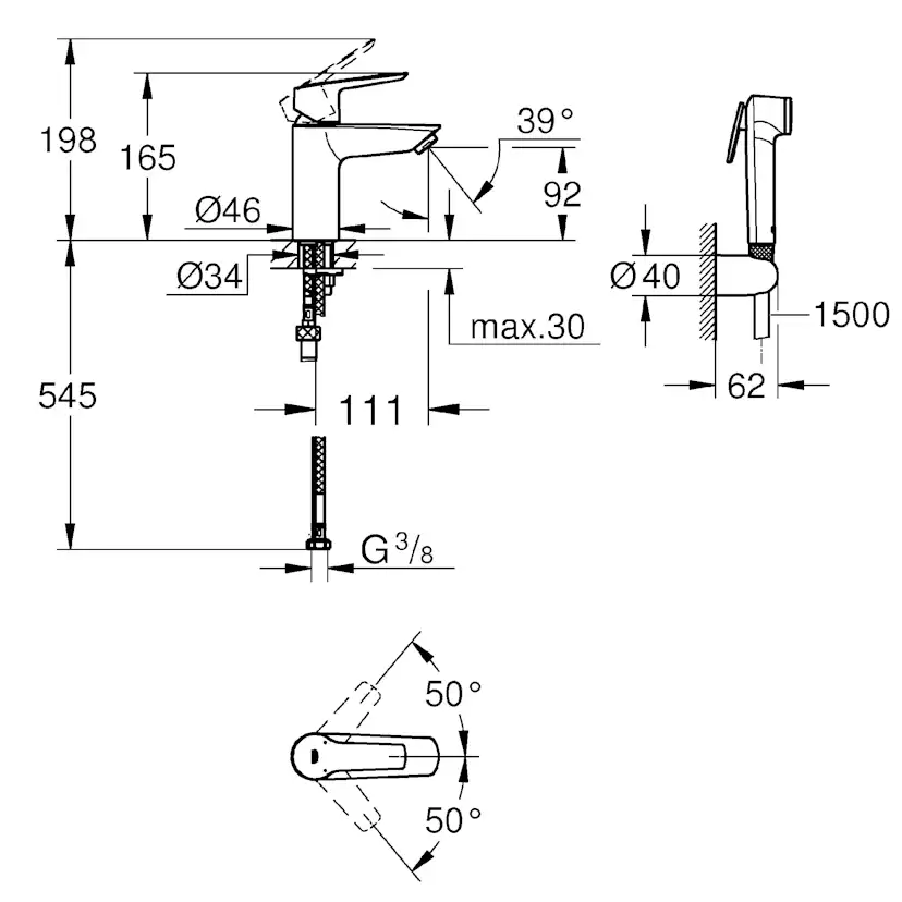 Tvättställsblandare Grohe Start med Handdusch