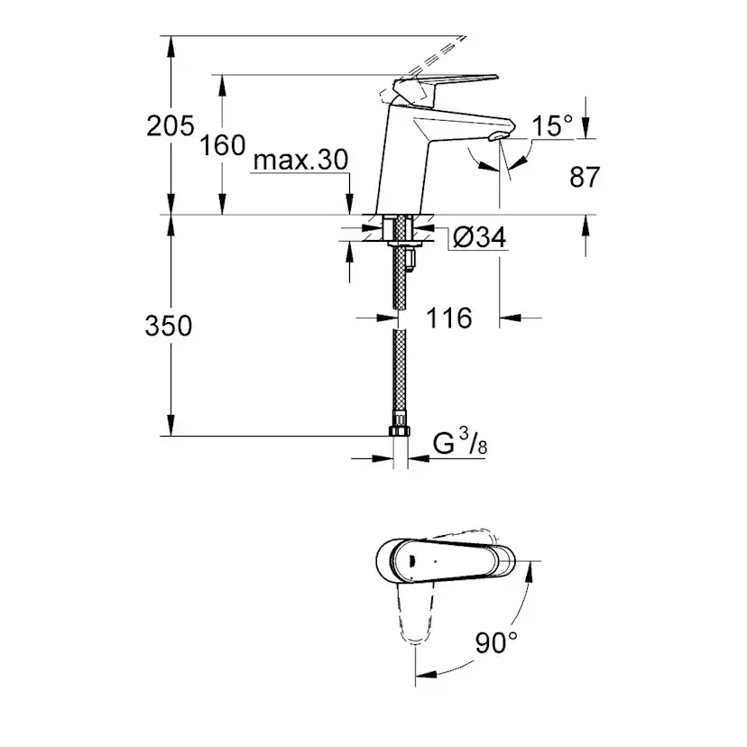 Tvättställsblandare Grohe Eurodisc Cosmopolitan 23382 med Kallstart