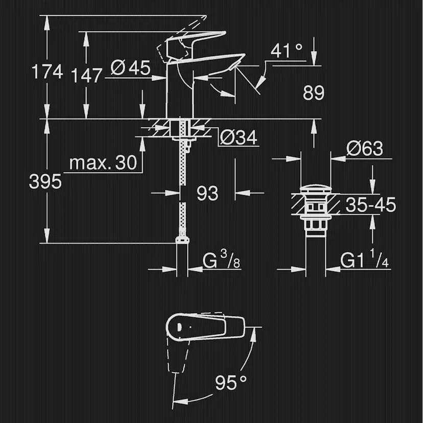 Tvättställsblandare Grohe Start Edge 23900 med Pop-Up Ventil
